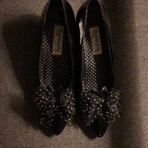 Black heels with black bow with white Polk dots